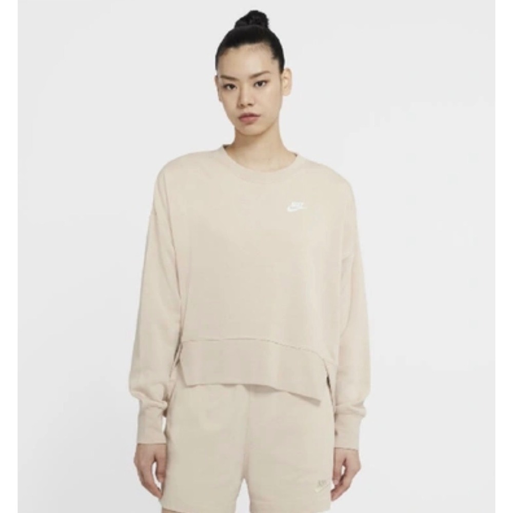 Nike Sportswear Essential Oversized Fleece Crew Sweatshirt Beige Womens Large‎